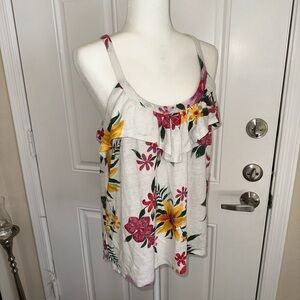Old Navy Flowy White Colorful Flower Tank Top size Large